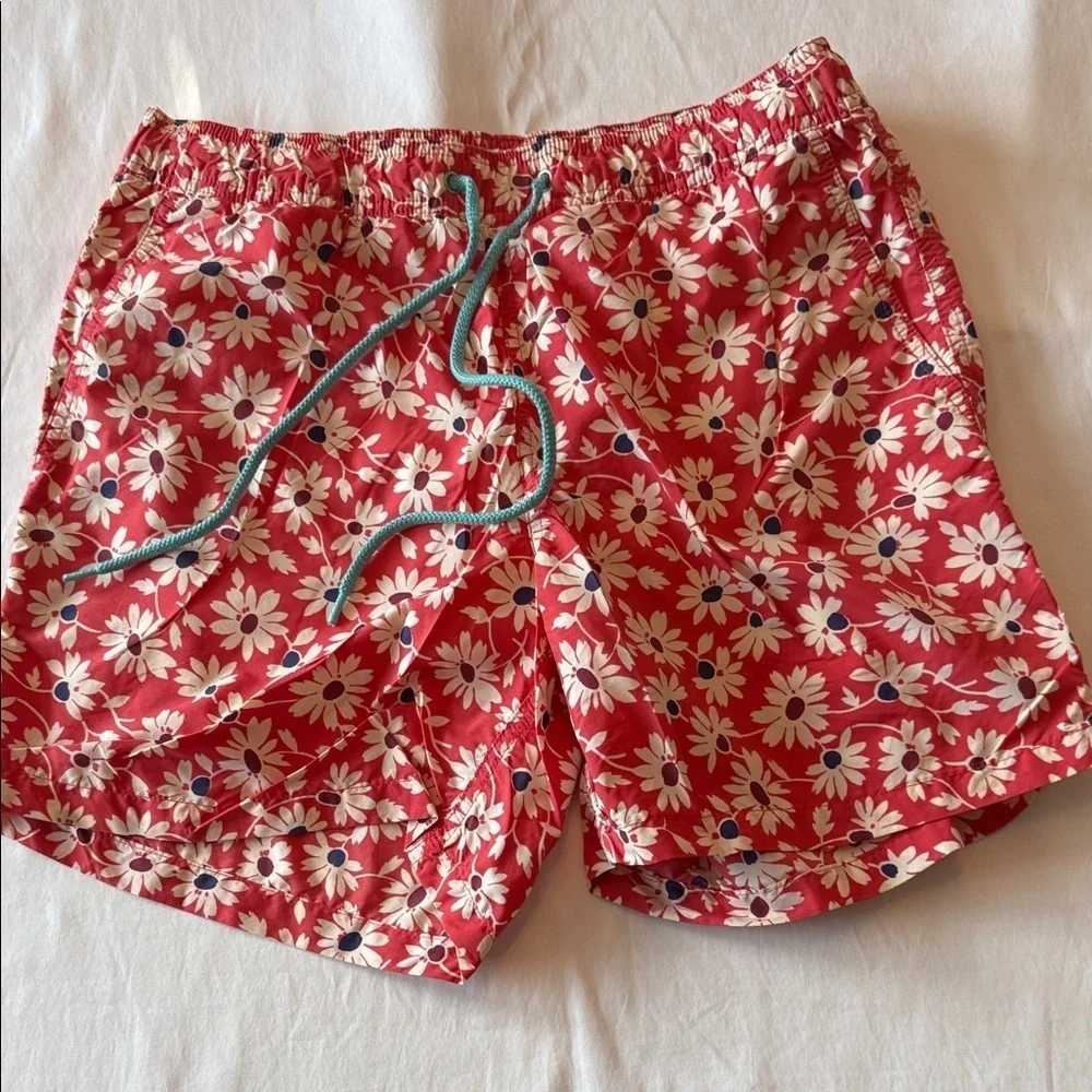 J. Crew Red Floral Swim Trunks